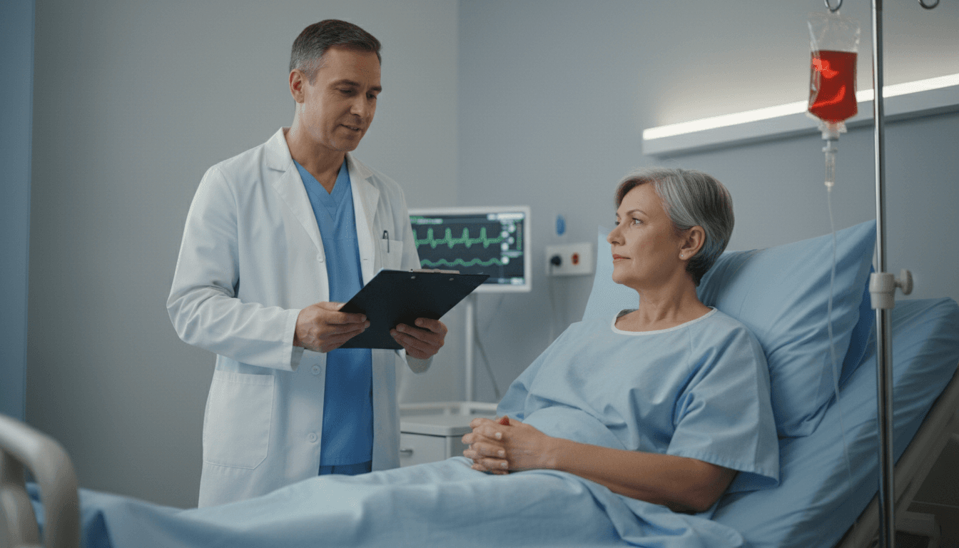 Doctor speaking to patient in hospital bed