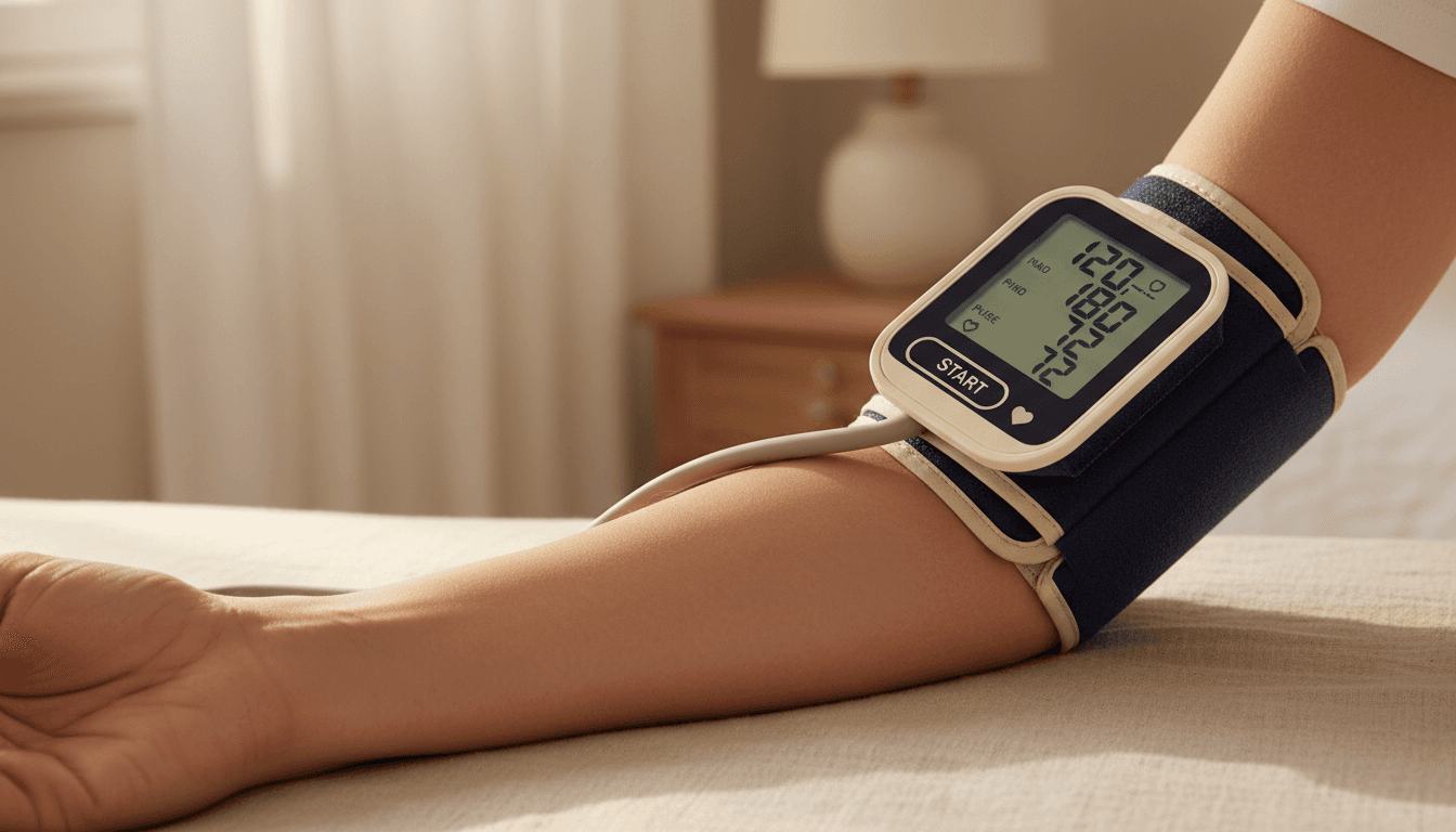 Blood pressure monitor cuff on patient arm
