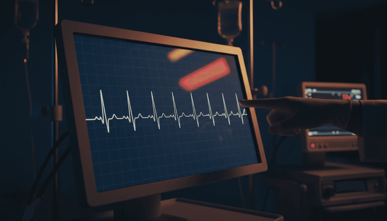 ECG monitor with rhythm strip displayed