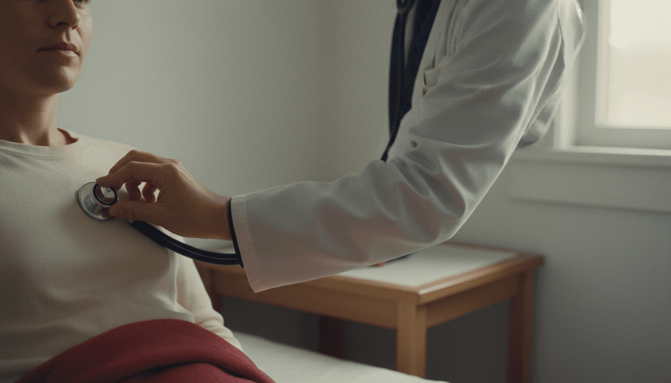 Doctor using stethoscope on patient